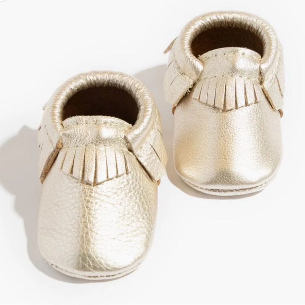 Freshly Picked soft-soled Gold Moccasins with Fringe